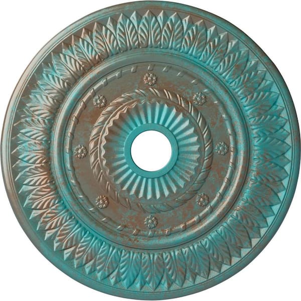 Ekena Millwork 1-1/8 in. x 26-3/4 in. x 26-3/4 in. Polyurethane Leaf Ceiling Medallion, Copper Green Patina