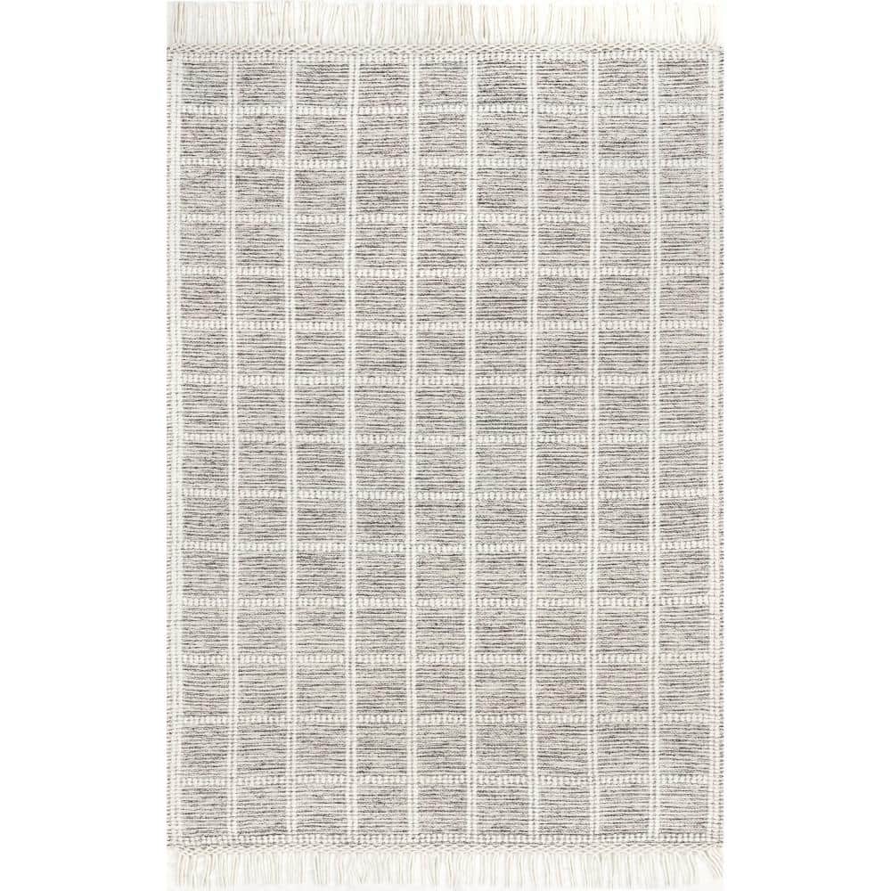 Ivory and Gray Striped Wool Blend 4' x 6' Area Rug