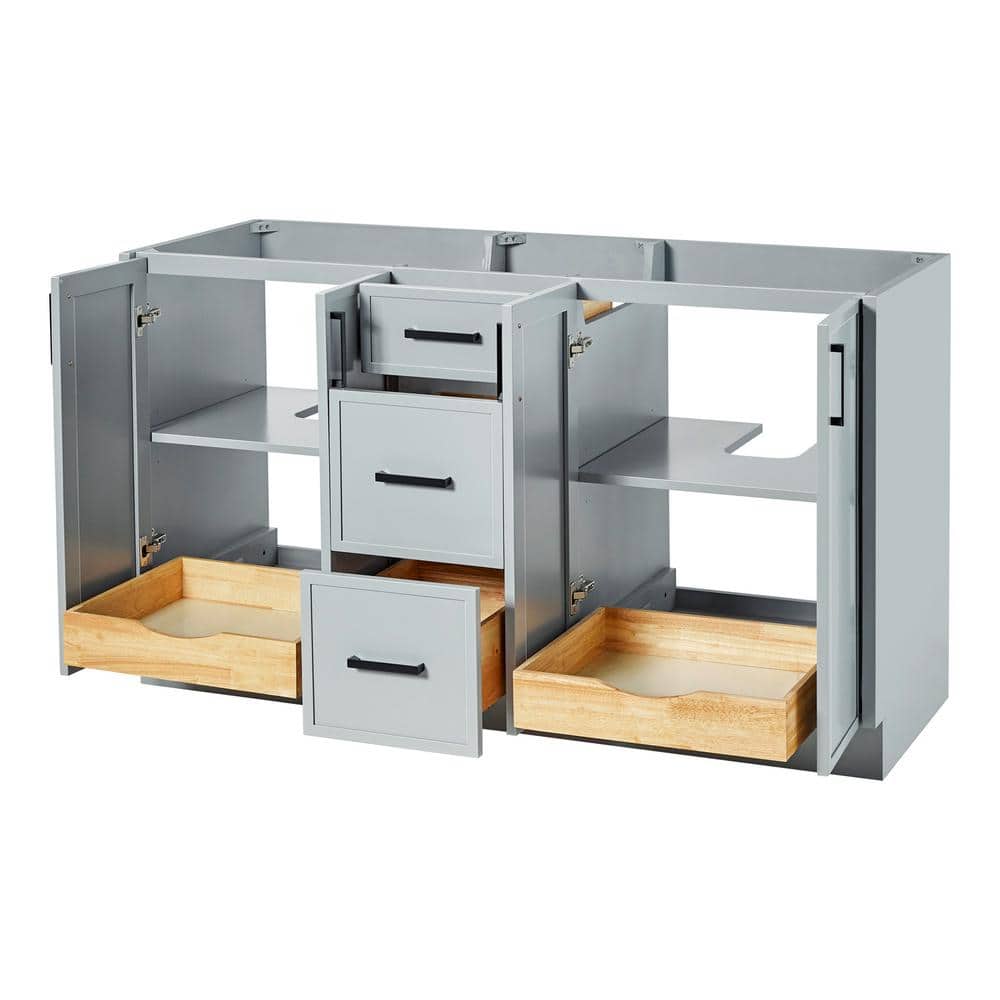 Kelly 60-inch Light Gray Wood Double Freestanding Vanity Cabinet
