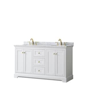 Avery 60 in. W x 22 in. D x 35 in. H Double Sink Bath Vanity in White with White Carrara Marble Top