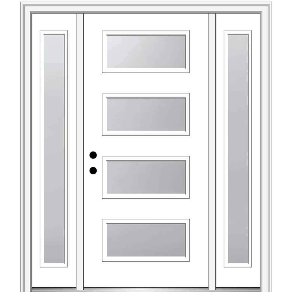 Celeste 60 in. x 80 in. Right-Hand Inswing 4-Lite Frosted Glass Primed Fiberglass Prehung Front Door on 4-9/16 in. Frame price history on PriceWatchPro