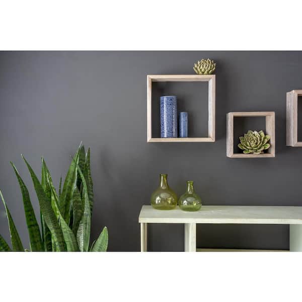 3-Piece Rustic Farmhouse Weathered Gray Floating Square Wall Shelf Set