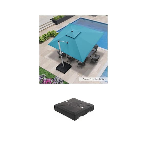 10 ft. x 12 ft. Aluminum Cantilever Patio Umbrella (Turquoise Blue) and 286 lbs. Umbrella Base (Black) Combo