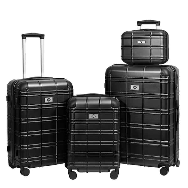Adrinfly 4-Piece Black Hard Side Luggage Set, Lightweight Durable Suitcase Sets with Spinner Wheels and TSA Lock