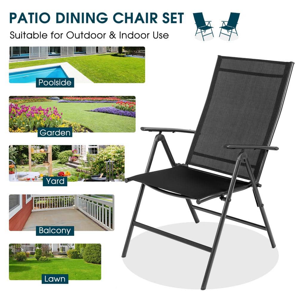 Set of 2 Black Adjustable Folding Patio Dining Chairs