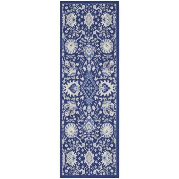 2 ft. x 8 ft. White Floral Washable Area Rug Runner Rug