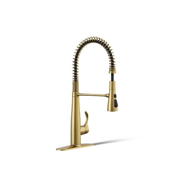 Simplice Single Handle Pull Down Sprayer Kitchen Sink Faucet in Vibrant Brushed Moderne Brass