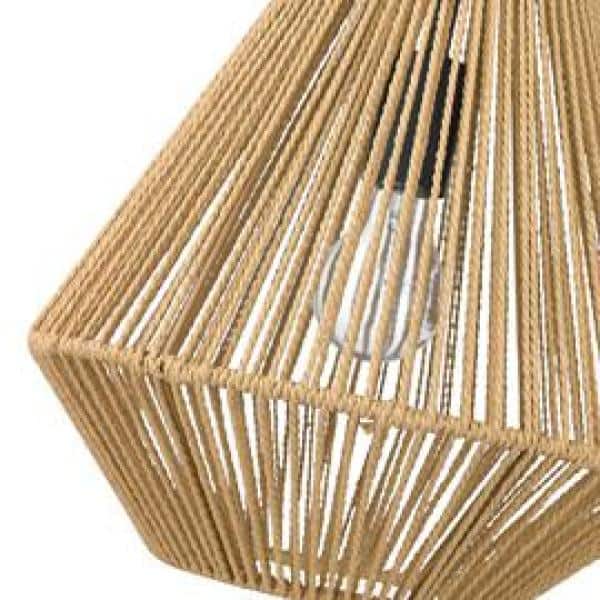 Matte Black and Natural Raphia Rope Medium Pendant Light