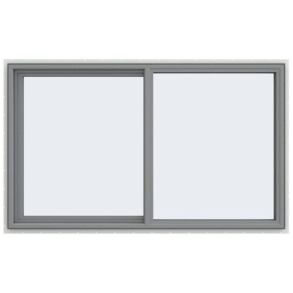 JELD-WEN 59.5 in. x 35.5 in. V-4500 Series Gray Painted Vinyl Left-Handed Sliding Window with Fiberglass Mesh Screen
