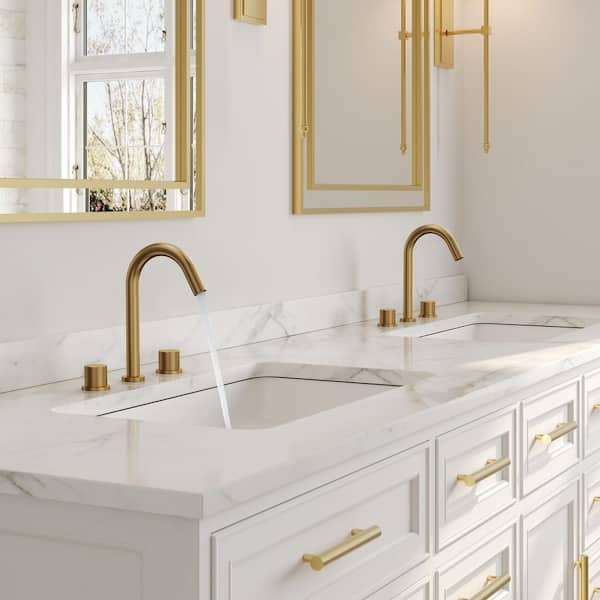 Gooseneck Spout High-Arc 3-Hole 8 in. Widespread Double Handle Bathroom Faucet in Brushed Gold Pop-Up Drain Included