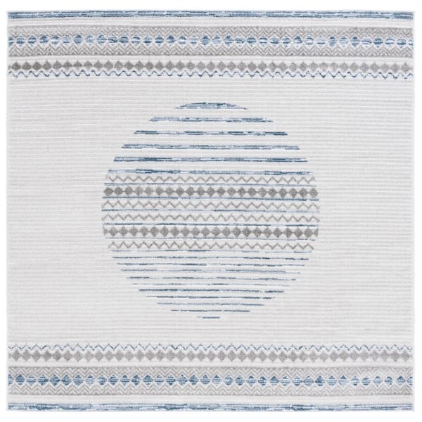 SAFAVIEH Alamo Ivory/Navy 7 ft. x 7 ft. Modern Geometric Square Area Rug