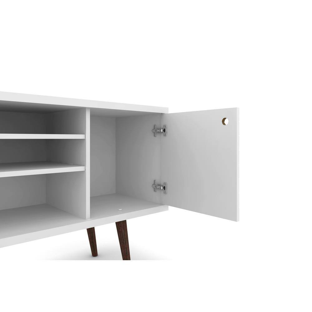 White Mid-Century Modern TV Stand with Cabinet and Shelves