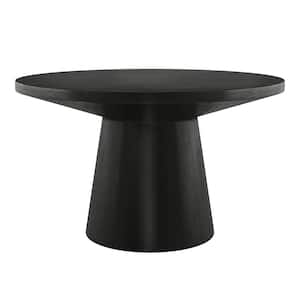 Leander 29 in. Black Round Wood Coffee Table with Cone-Shaped Pedestal Base