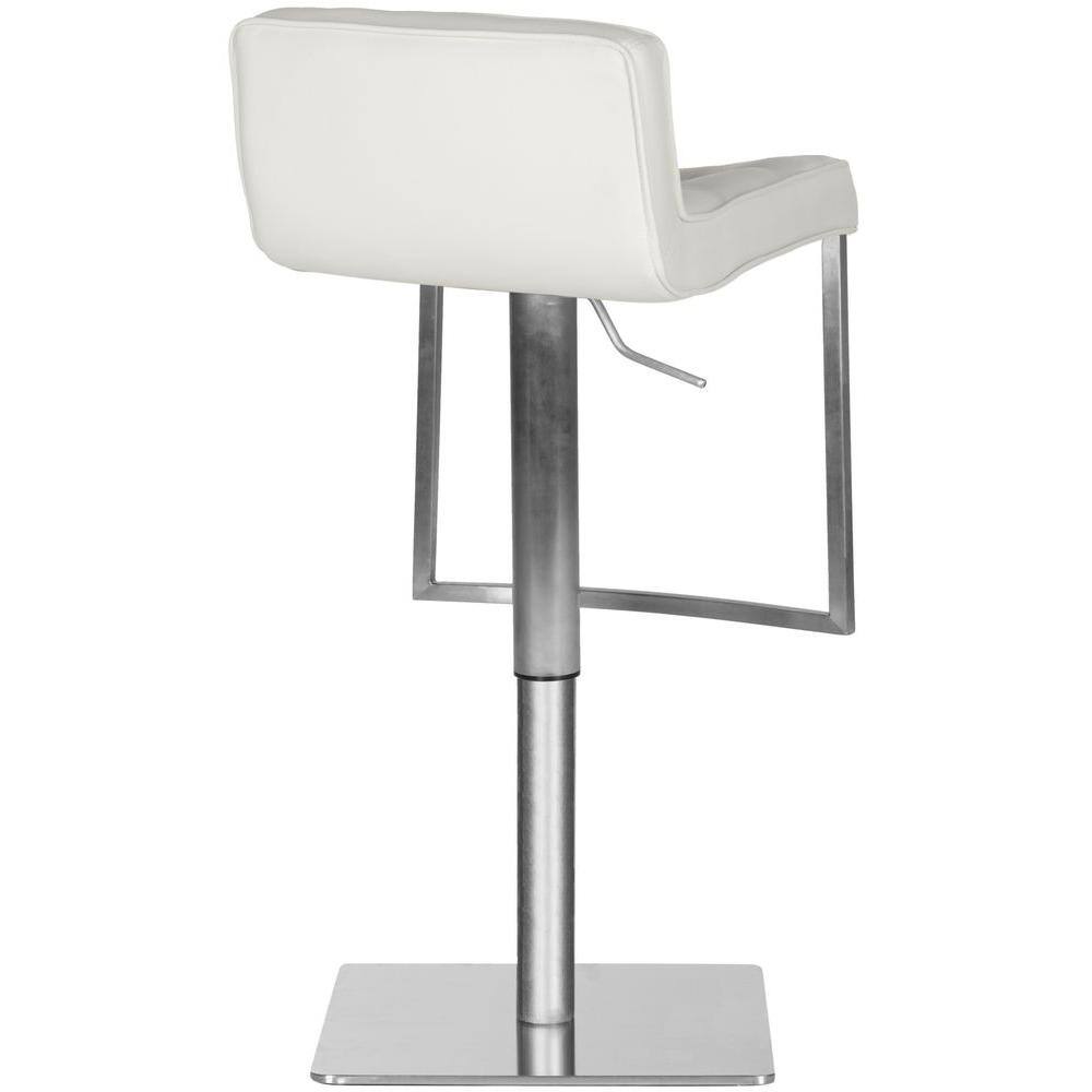 Adjustable White Leather Swivel Bar Stool with Metal Base