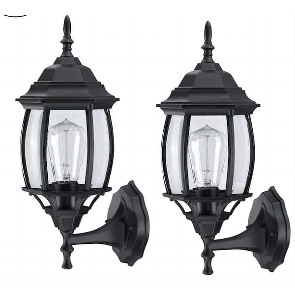 Hukoro KA 1-Light 17 in. Matte Black Outdoor Hardwired  Wall Lantern Sconce (2-Pack)