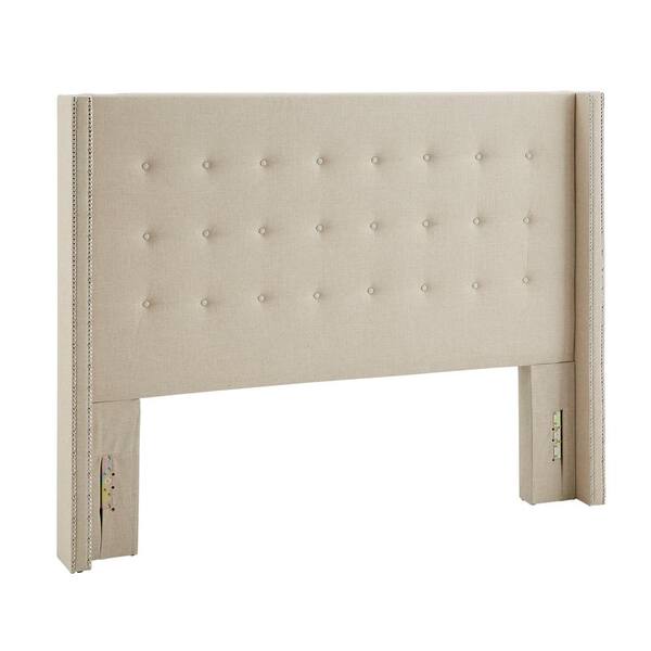 Homesullivan In W Beige Nailhead Wingback Button Tufted Queen Headboard Bq Bl The