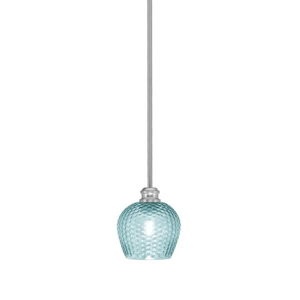 Unbranded Albany 60-Watt 1-Light Brushed Nickel Pendant Mini Pendant Light Turquoise Textured Glass and Light Bulb Not Included