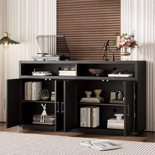 Runesay 60 in. W x 15.7 in. D x 33.36 in. H in Gray Brown MDF Ready to Assemble Floor Base Kitchen Cabinet Sideboard