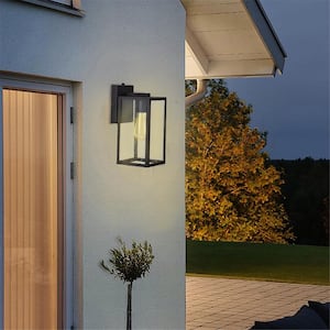 1-Light Black Hardwired Outdoor Wall Lantern Sconce Porch Light With Clear Glass