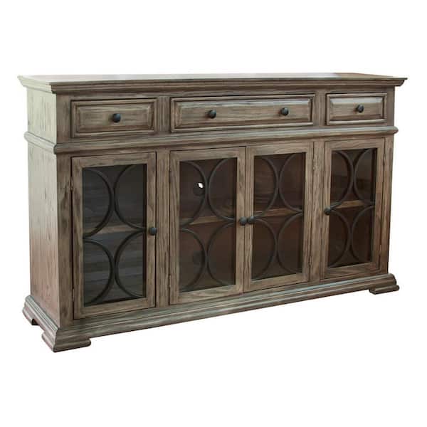 Benjara 73.5 in. Sand Brown Wood TV Stand Fits TVs up to 78 in. with Glass Doors