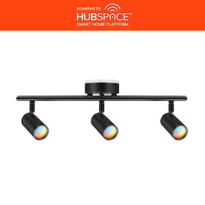 Boedy 2 ft. 3-Light Smart Matte Black Integrated LED Fixed Track Lighting Kit with Night Light Powered by Hubspace
