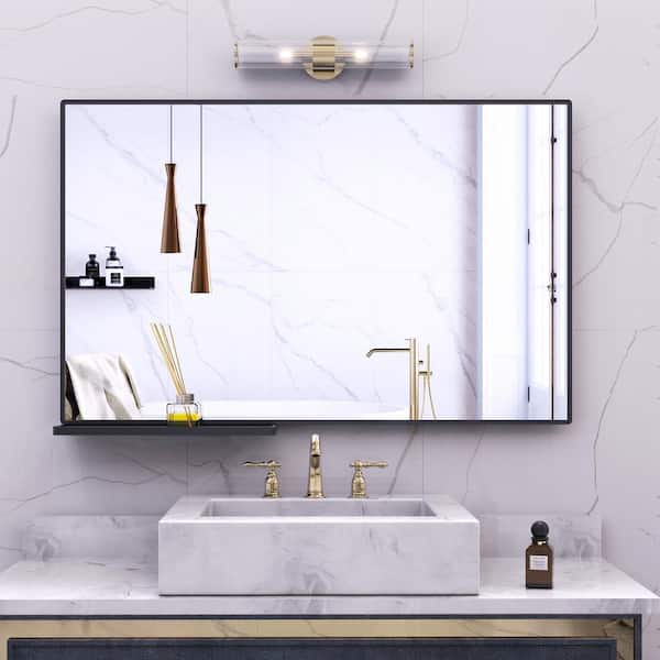 Staykiwi 40 in. W. x 30 in. H Rectangular Framed Wall Bathroom Vanity Mirror in Black