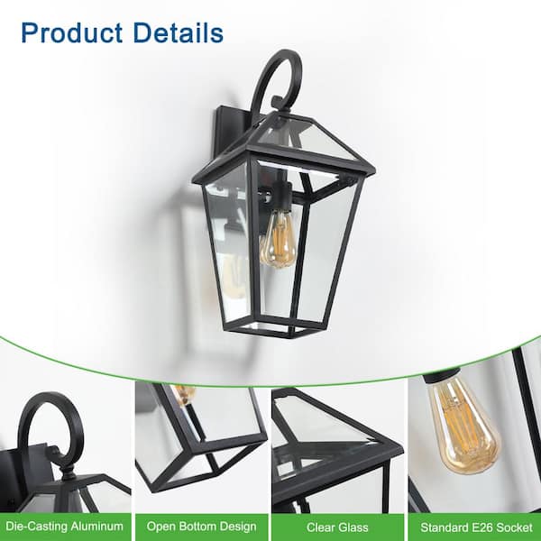 Keazile Voban 21 in. 1-Light Black Hardwired Outdoor Wall