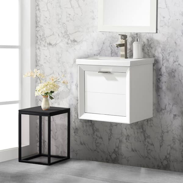 Urban Furnishing Danbury 20 in. W x 15.7 in. D Bath Vanity in White with Porcelain Vanity Top in White with White Basin