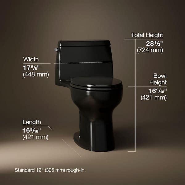 Santa Rosa 12 in. Rough In 1-Piece 1.28 GFP Single Flush Elongated Chair Height Toilet in Black with Soft Close Seat