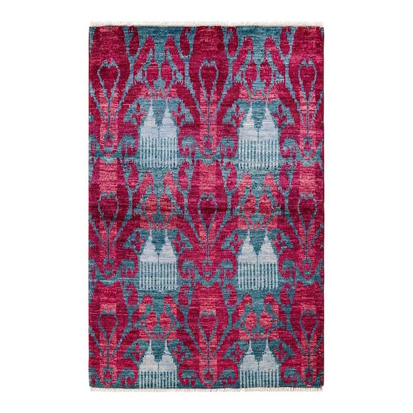 Solo Rugs Modern One of a Kind Contemporary Purple 4 ft. 0 in. x 6 ft. 0 in. Ikat Area Rug