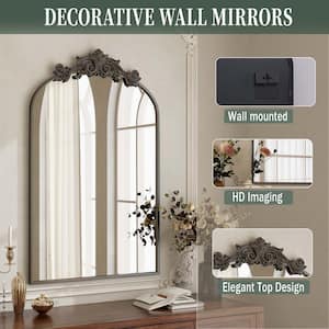 24 in. W x 38 in. H Arched Black Aluminum Alloy Framed Decorative Wall Mirror