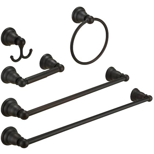 5-Piece Bath Hardware Set with Towel Bar Towel Hook Toilet Paper Holder and Towel Ring Set in Oil Rubbed Bronze