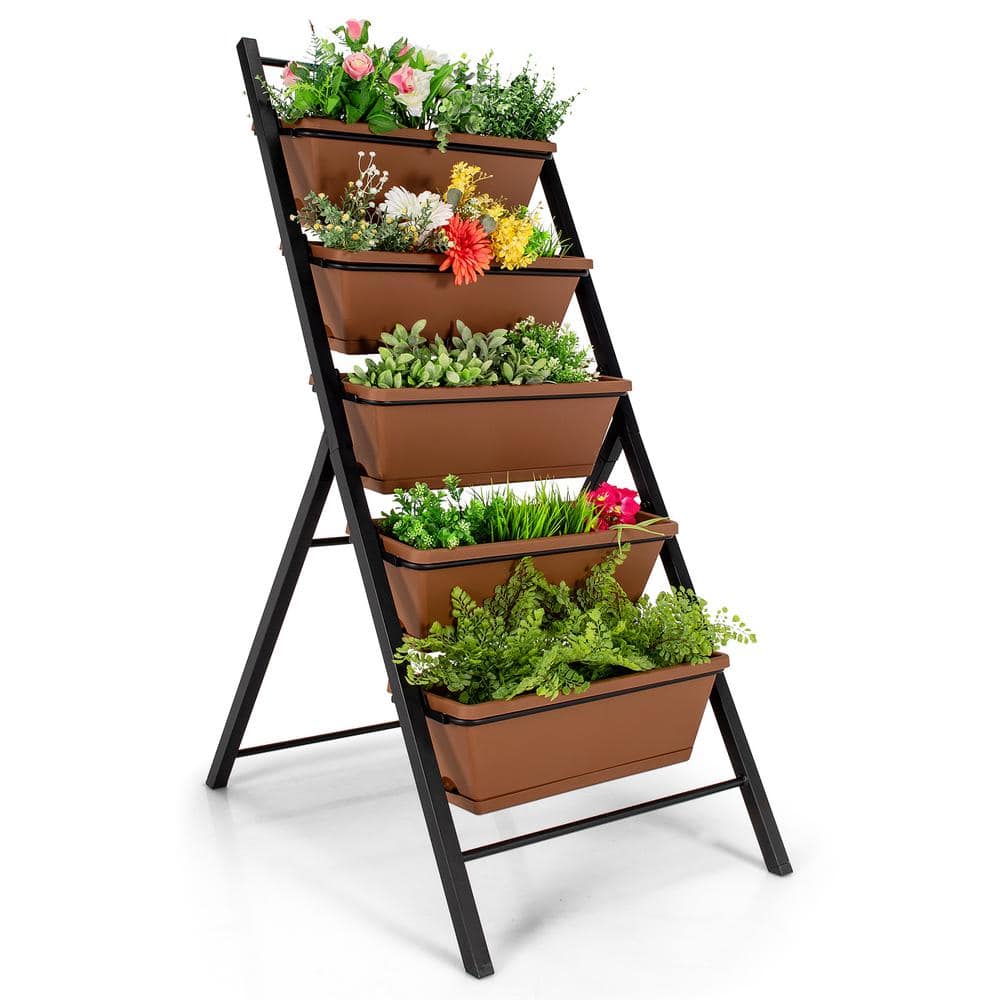 Brown 5-Tier Vertical Herb Garden Planter with Iron Frame