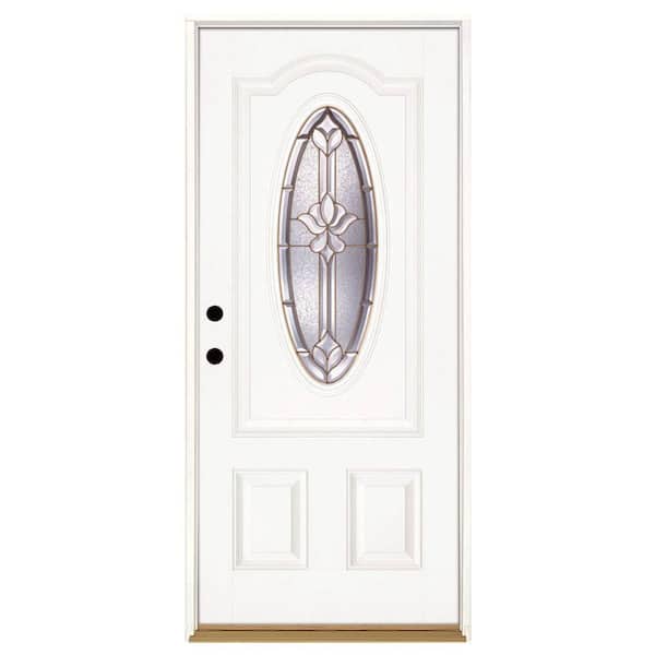 Feather River Doors 37.5 in. x 81.625 in. Medina Brass 3/4 Oval Lite Unfinished Smooth Fiberglass Prehung Front Door