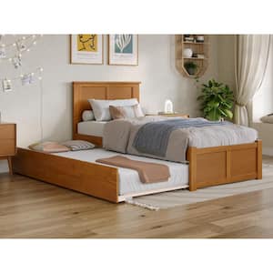 Madison Light Toffee Natural Bronze Solid Wood Frame Twin XL Platform Bed with Footboard and Twin XL Trundle