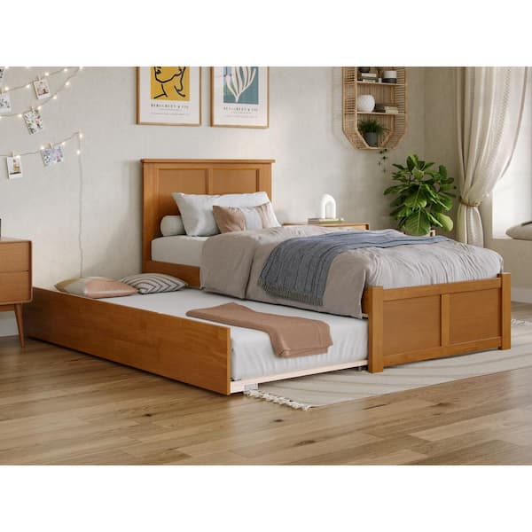 AFI Madison Light Toffee Natural Bronze Solid Wood Frame Twin XL Platform Bed with Footboard and Twin XL Trundle