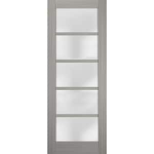 Quadro 4002 18 in. x 80 in. Single Panel No Bore Solid MDF 5 Lites Gray Finished Pine Wood Interior Door Slab