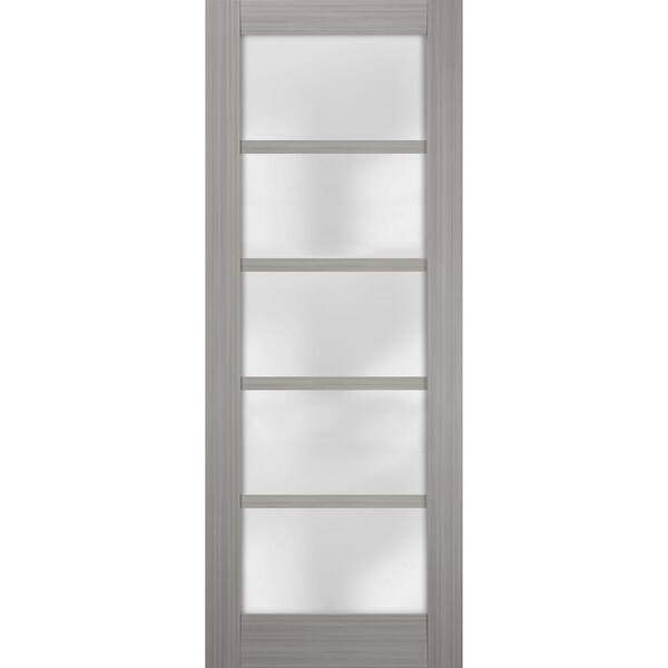 Sartodoors Quadro 4002 28 in. x 80 in. Single Panel No Bore MDF 5 Lites  Frosted Glass Gray Finished Pine Wood Interior Door Slab QUADRO4002S-SSS-28  - The Home Depot