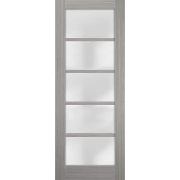 Sartodoors Quadro 4002 36 in. x 96 in. Single Panel No Bore Solid MDF 5 Lites Gray Finished Pine Wood Interior Door Slab