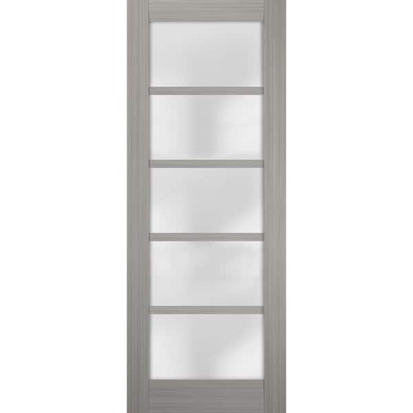 Sartodoors Quadro 4002 42 in. x 96 in. Single Panel No Bore MDF 5 Lites Frosted Glass Gray Finished Pine Wood Interior Door Slab
