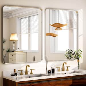 30 in. W x 40 in. H Rectangular Modern Aluminum Framed Rounded Silver Wall Mirror