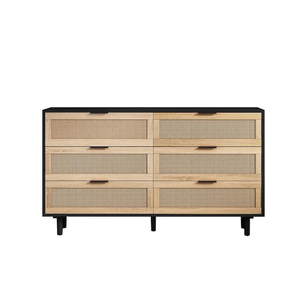 51.18 in. 6-Drawers Rattan Storage Cabinet Rattan Drawer,for Bedroom,Living Room,Black
