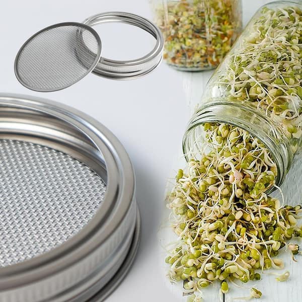 Stainless Steel Mesh Sprouting Food Storage Lids Wide Mouth Mason Jar Strainer for Beans Seeds Salad 4-Pack
