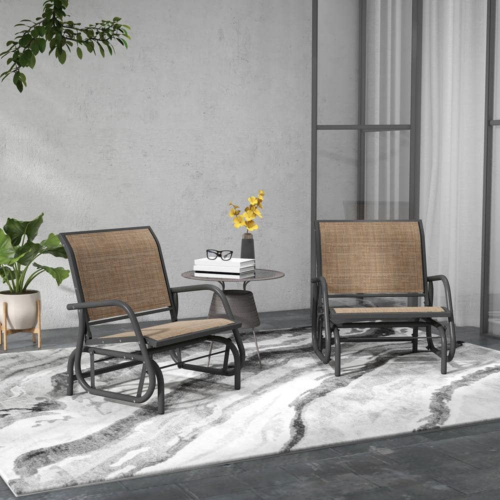 Brown Metal Outdoor Porch Glider Chairs with Breathable Mesh Fabric for Gar