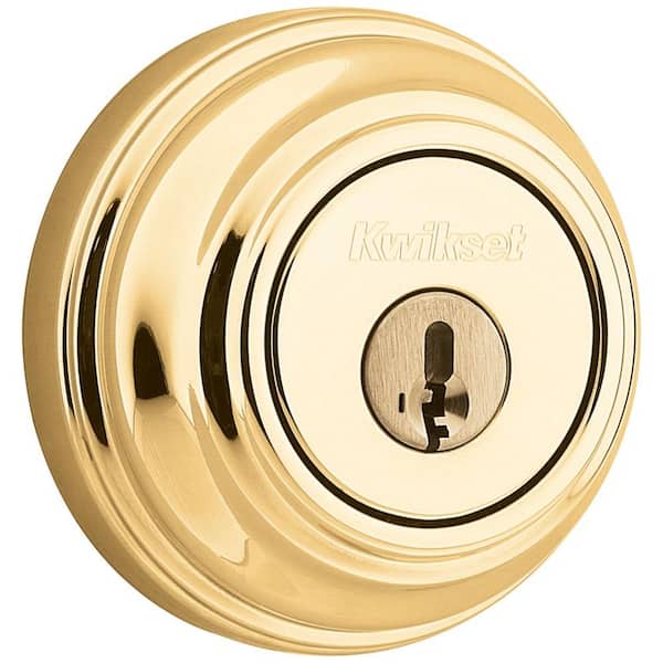 Kwikset Polished Brass Single Cylinder Deadbolt featuring SmartKey Security with Microban Antimicrobial Technology