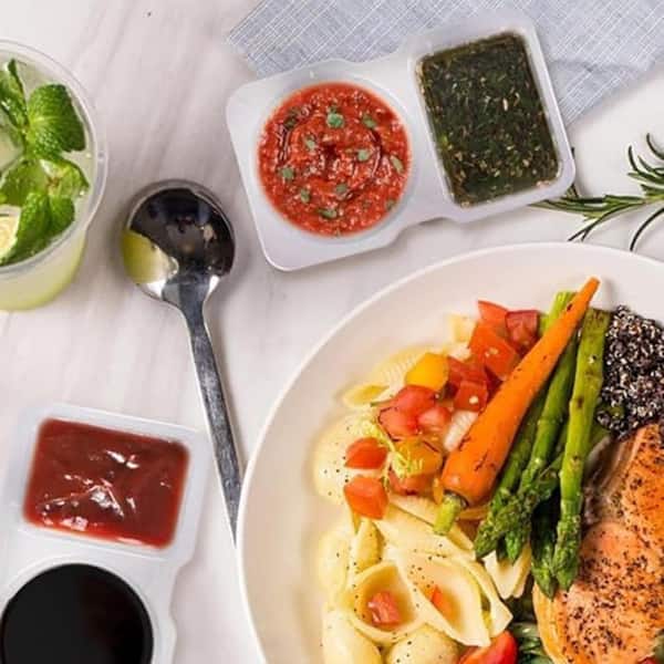 2 oz. Clear Plastic Double Compartment Food Storage Containers with Lids Reusable Leakproof Snack Portion Cups 80-Pack