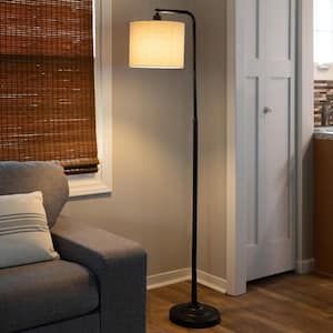 65 in. Tall Black Standard Modern Floor Lamp Light with Linen Shade and LED Bulb