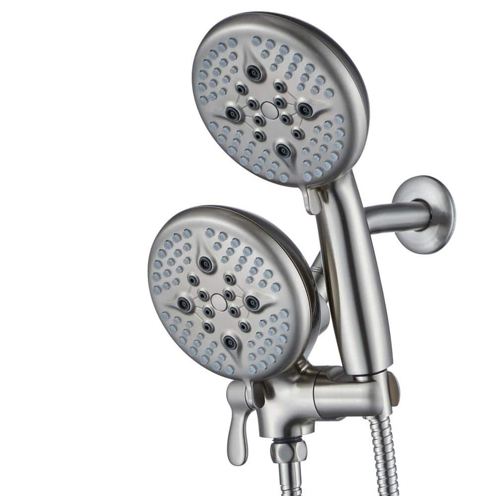 ELLO&ALLO 24-Spray Patterns 5 in. Wall Mount Dual Shower Heads and Handheld Shower Head in Brushed Nickel