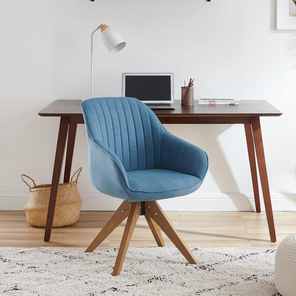Mid-Century Light Blue Swivel Accent Chair with Beech Wood Legs