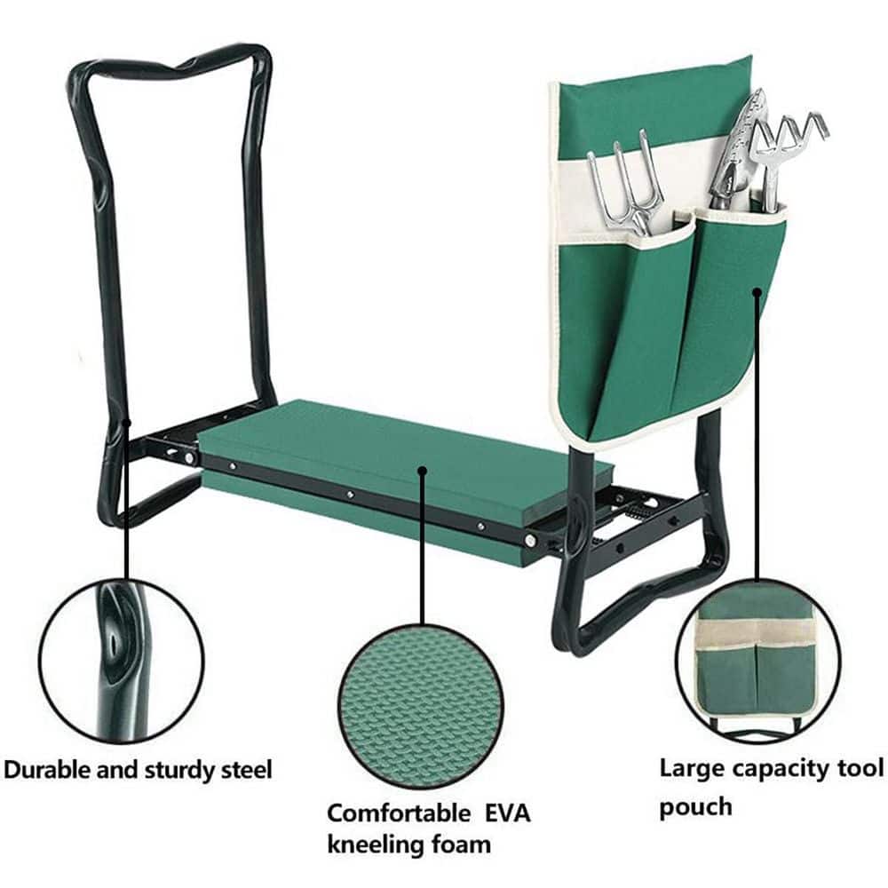 Green Foldable Garden Kneeler Seat with Tool Pouch